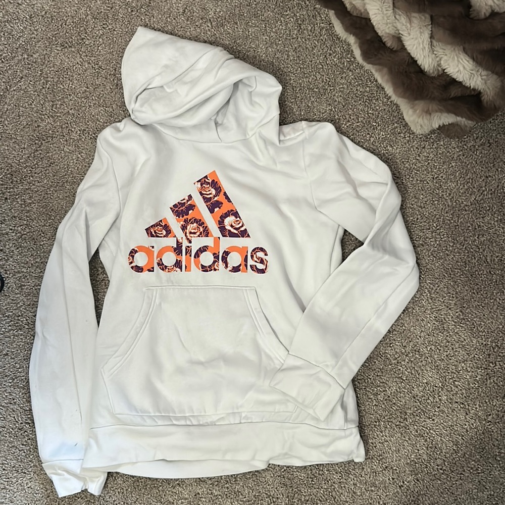 White and Orange Floral adidas hoodie